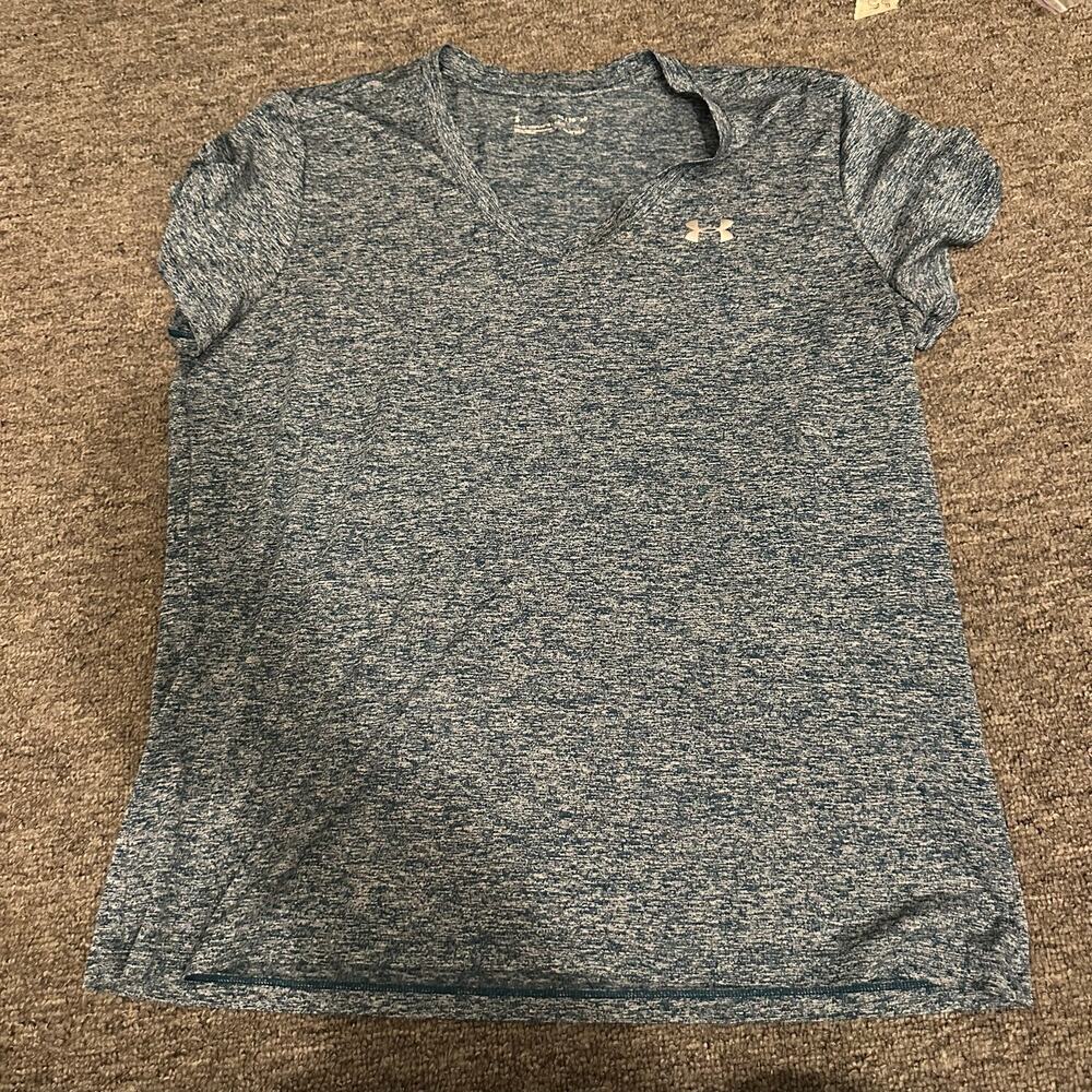 UNDER ARMOUR HeatGear Loose V-Neck Marled Blue Gray Tee Shirt Women’s XL